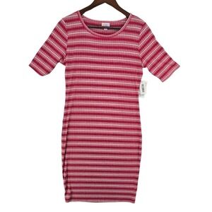 LulaRoe NWT Julia Dress Womens MEDIUM Striped Rib Knit Short Sleeve Midi
